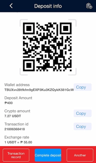 Step 4: Copy the QR code or wallet address. Then open your crypto wallet and make the payment via the QR code or wallet address.