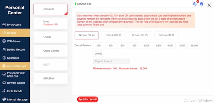 Deposit Methods Available at PHWIN