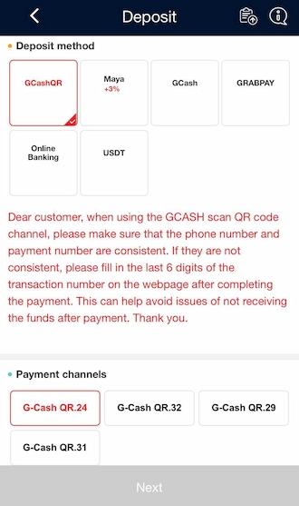 Step 2: Next, select GCash as the deposit method. Then choose one of the payment channels that suits you.