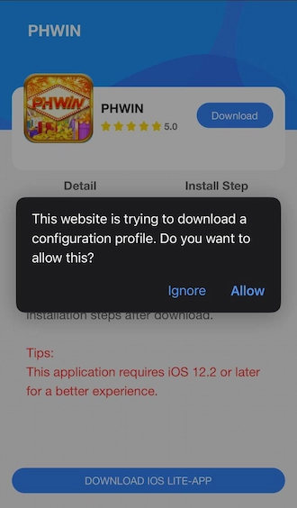 Step 4: The phone will display a notification that the website is trying to download the profile. Players should click “Allow” on this notification.