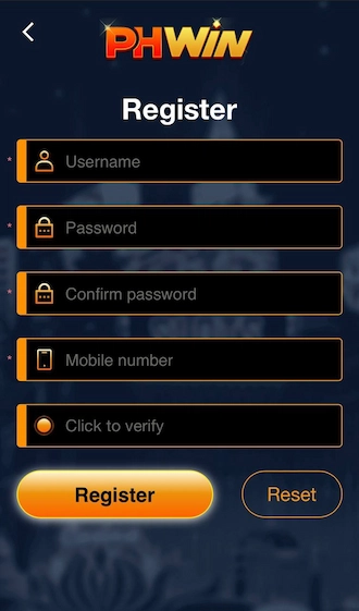 Step 2: Fill in the account registration information in the form including username, password, confirm password, and mobile number.