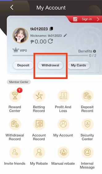 Step 3: Access “Withdrawal” to enter the PHWIN withdrawal form.